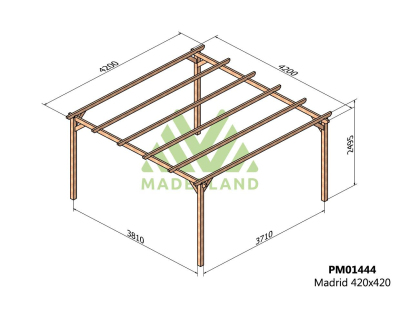 Pergola en bois massif Madrid (420 x 420 cm)