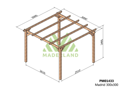 Pergola en bois massif Madrid (300 x 300 cm)