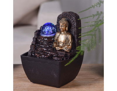 Petite fontaine d'intérieure en résine avec LED bouddha Theravada