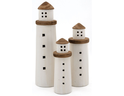 Phares en bois naturel et blanc (lot de 3)