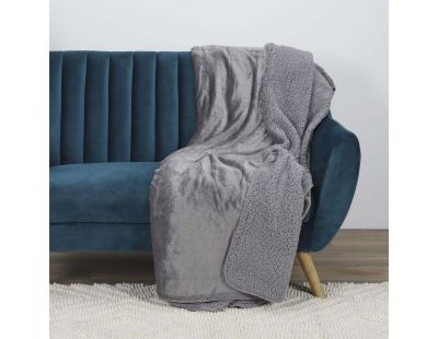 Plaid en flanelle et sherpa XXL 140x200 cm (Gris foncé)