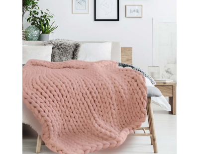 Plaid grosses mailles Chunky 120 x 150 cm (Rose)