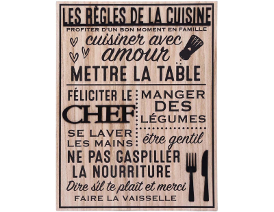 Plaque en bois Règles de la cuisine 30 x 40 cm