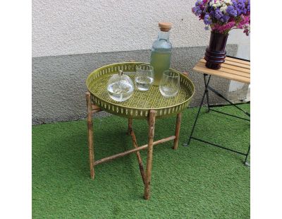 Plateau en métal avec trépied en bambou Jali 45 cm (Olive)