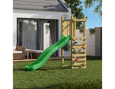 Plateforme de jeux en bois Funny (Toboggan + mur d'escalade)