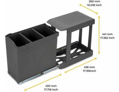 Poubelles de recyclage fixation inférieure et extraction automatique (3 bacs de 10 litres)