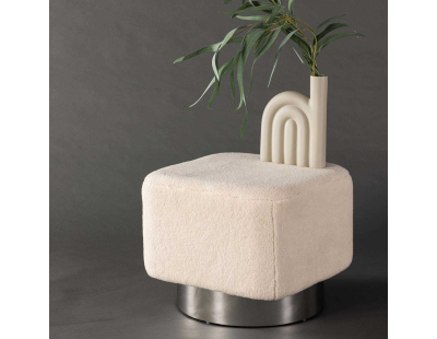 Pouf carré en polyester et acier Newton (Beige)