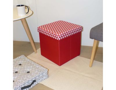 Pouf coffre carré pliable scandinave (Rouge)