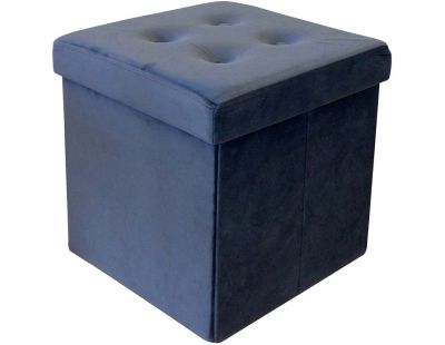 Pouf coffre carré en velours synthétique capitonné (Bleu nuit)