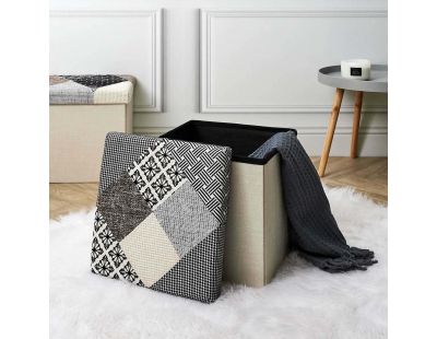 Pouf coffre pliable Patchwork gris