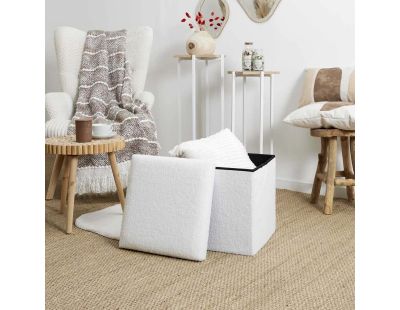 Pouf coffre pliable en bouclette blanc