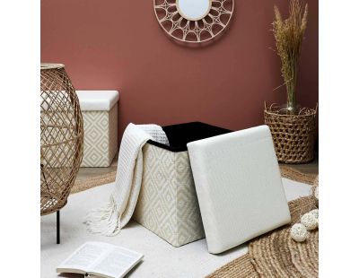 Pouf coffre pliable tressage Mirage (Blanc)