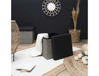 Pouf coffre pliable tressage Mirage (Noir)