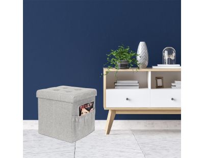 Pouf coffre pliable avec range magazines (Gris)