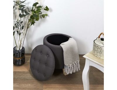 Pouf coffre rond pieds en bois Eleonor (Gris)