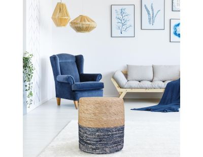 Pouf jonc de mer blue lagoon (Naturel et bleu)