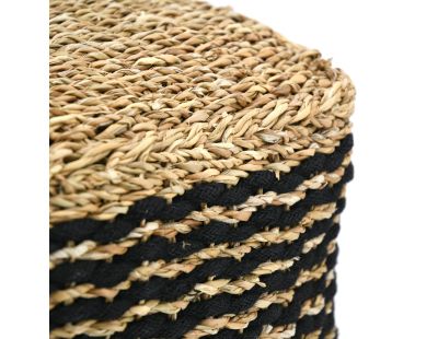 Pouf carré en jonc naturel et noir