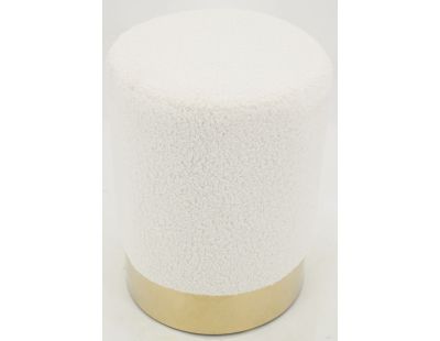 Pouf rond en bouclette et métal doré (Blanc)