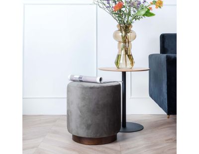 Pouf rond en velours et bois (Gris)