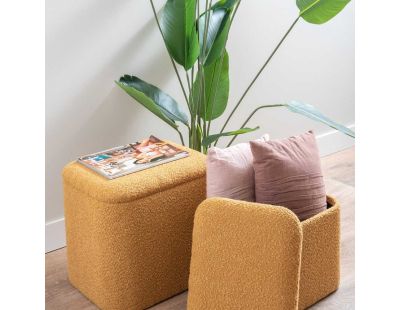 Pouf en tissu bouclette Ada (Jaune orcre)