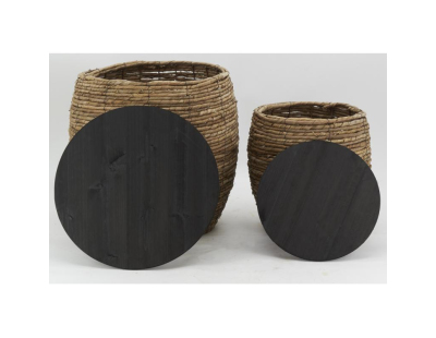 Poufs coffres en abaca et bois (lot de 2)