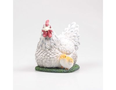 Poule couvant avec poussin en résine 17 x 23 x 19 cm (Blanc)