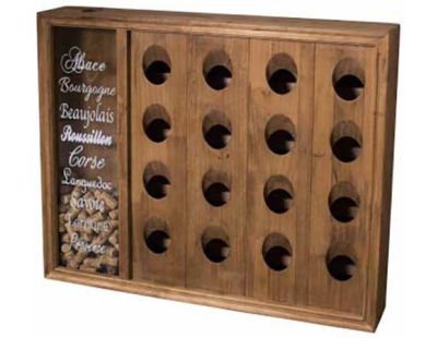 Range bouteilles mural en bois 16 bouteilles avec réserve bouchons