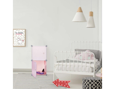 Rangement enfant 2 cubes mobulables 30x30 cm (Rose et blanc)