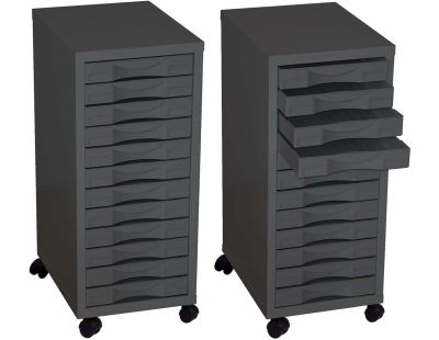 Rangement sur roulettes 12 tiroirs en acier (Anthracite)