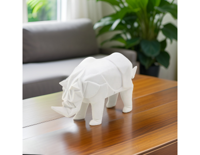 Rhinocéros déco en résine blanche origami