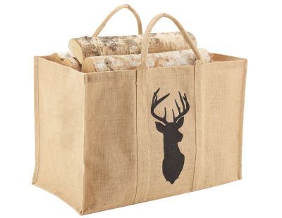 Sac à bûches en jute (Naturel - cerf noir)