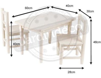 Salon enfant 1 table 2 chaises en pin blanchi