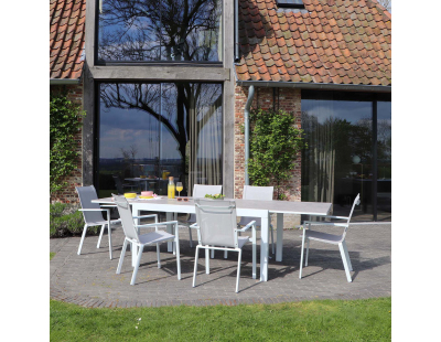 Salon de jardin en aluminium décor bois Tulum (Table + 6 fauteuils)