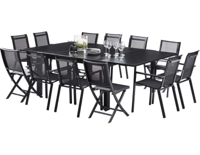 Salon de jardin en aluminium et verre Black star (Table + 8 fauteuils + 4 chaises)