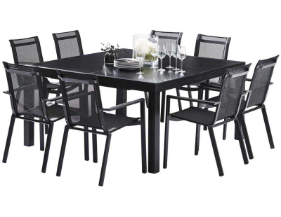 Salon de jardin en aluminium et verre Black star (Table et 8 fauteuils)