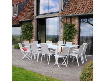 Salon de jardin en aluminium et verre White star (Table + 8 fauteuils + 4 chaises)