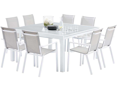 Salon de jardin en aluminium et verre White star (Table et 8 fauteuils)