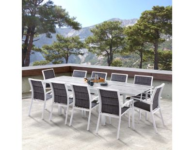 Salon de jardin design en aluminium blanc et bois 10 fauteuils Modulo