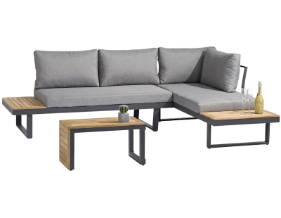 Salon de jardin modulable 4 places en bois d'acacia et aluminium Tokyo (Gris anthracite)