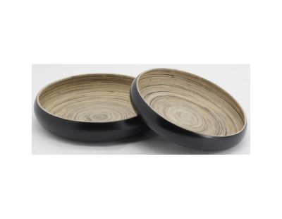 Plateaux ronds en bambou naturel et noir (lot de 2)