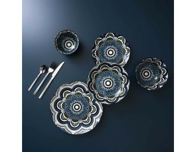 Service 18 pièces en porcelaine Mandala (Bleu)