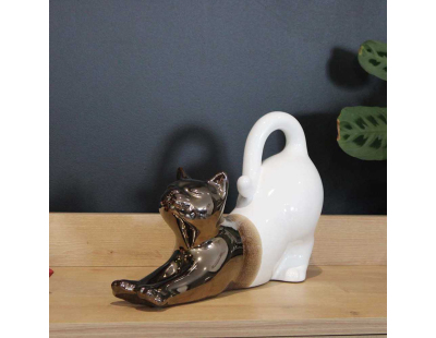 Statuette chat allongé en céramique Zoya (Blanc et or)