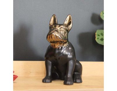 Statuette chien bouledogue en céramique Zoya (Noir et or)