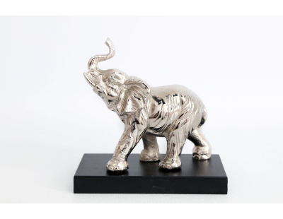 Statuette éléphant en aluminium sur socle en bois 19 cm