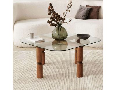 Table basse en bois massif et verre