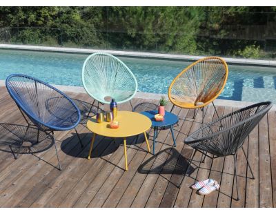 Table basse jardin ronde en acier Rio 70 cm (Moutarde)