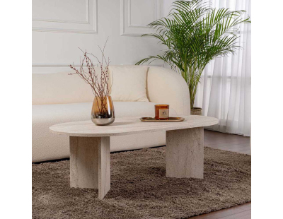 Table de basse ovale en aggloméré Sable (Marbré Travertine)