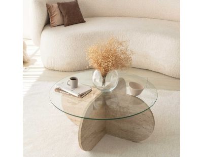 Table basse en verre et aggloméré Bubble (Beige travertine)