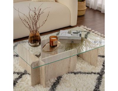 Table basse en verre et aggloméré 105 x 65 x 30 cm Escape (Beige Travertine)