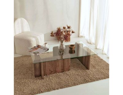 Table basse en verre et aggloméré 105 x 65 x 30 cm Escape (Noyer)